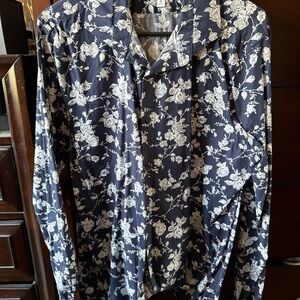 Express Navy and White Floral Shirt